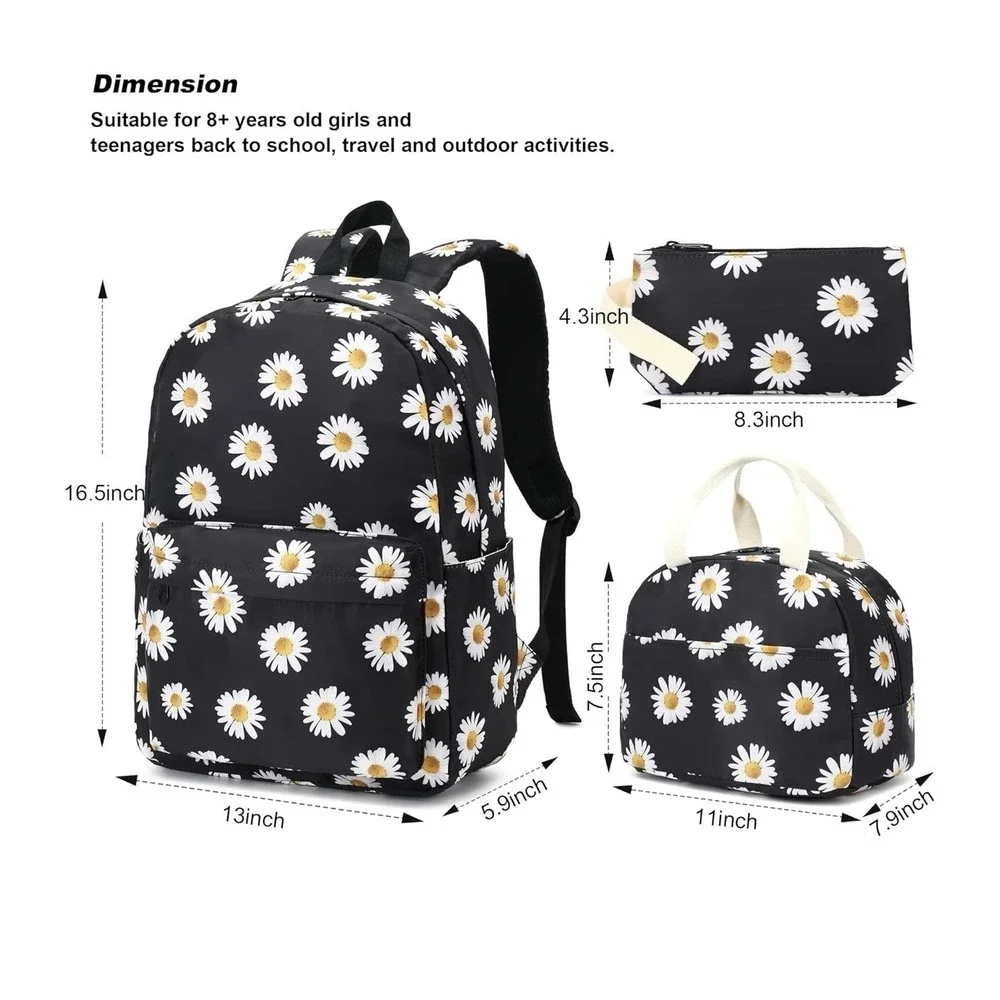 3in1 School Backpack for Girls, Daisy, Kids‎ Book-bag w/ Lunch Box & Pencil Bag